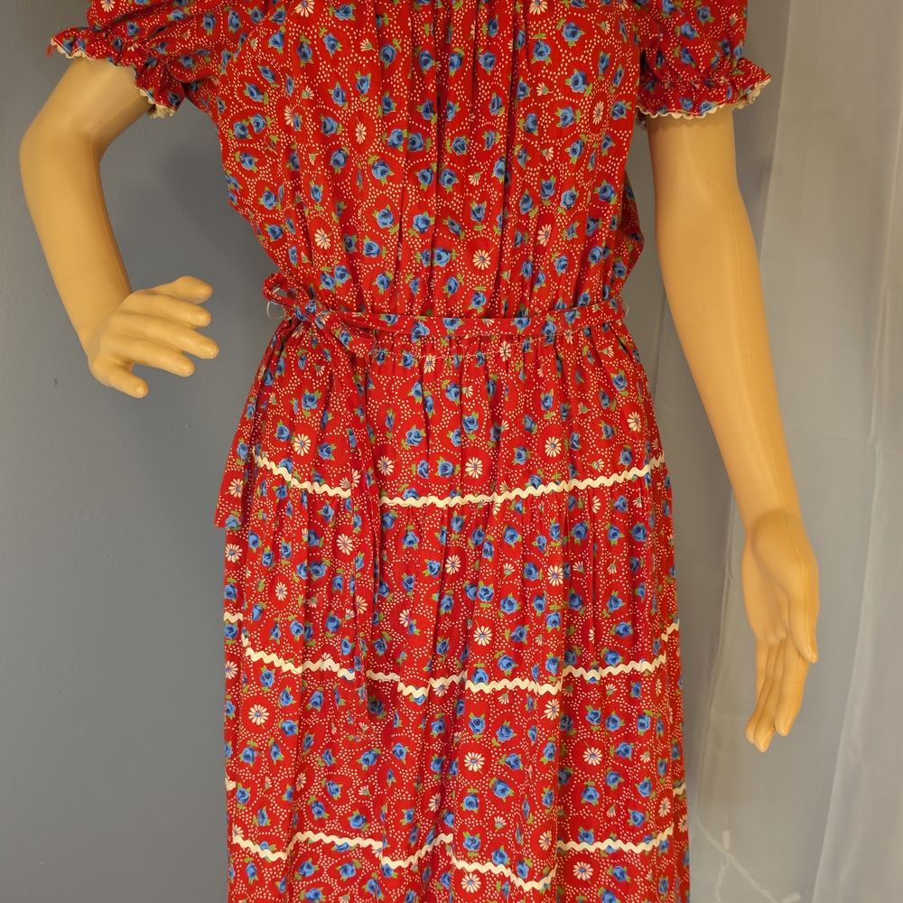 True Vintage 60s/70s Red Floral Handmade Dress – Collector’s Gem! - Picture 4 of 16